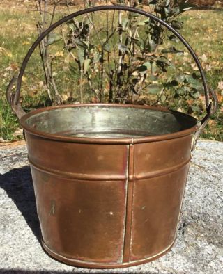 Vtg Small Primitive Solid Copper Bucket/pail/kettle W/ Swinging Handle 4.  25 " H