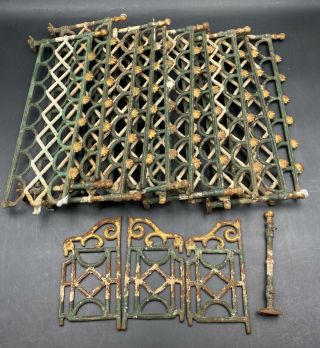 1890s Victorian Era Green White Gold Cast Iron Christmas Tree Fence (10) 3 - Gates