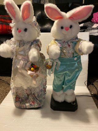 Vintage Telco Easter Bunny Rabbit Pair Large 26 " Animated Musical Motionette