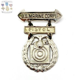 Wwii Us Marine Corps Basic Marksman Badge Pistol Bar Sterling Hilborn Hamburger