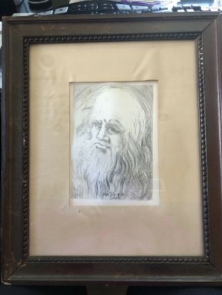 Framed Etching Of Leonardo Da Vinci By Salvador Dali Hand Signed
