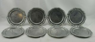 Crown Castle Lyd Pewter Scalloped Edge Bread Plates Set Of 8 Vintage