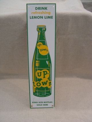 Vintage Up - Town Lemon Lime Soda King Size Bottles Advertising Tin Tacker Sign
