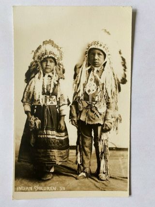 Native American Indian Children Dressed,  Canadian Pacific Railway Rppc Postcard