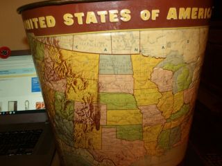 Vintage Relief Map Of Usa Metal Trash Garbage Can Wastebasket Usa Made Weibro Co