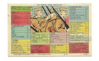 Busy Soldier Correspondence Postcard Dated Nov 1942 Cole Camp Mo Mwm Color Litho
