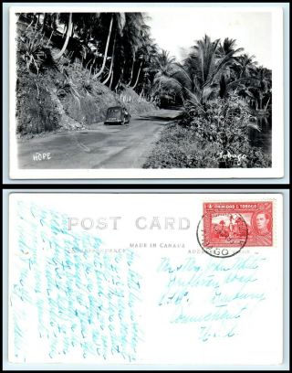 Trinidad & Tobago Rppc Photo Postcard - Tobago,  Hope,  Old Car Driving Dirt Road Gb