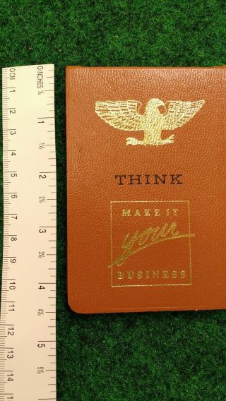 Vintage Ibm " Think " Notepad Memo Pad Leather Cover With Paper Pad