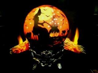 Halloween Witch’s Black Cats Claw Foot Stand Crystal Ball Glow Lamp Hp By Peggy