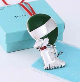 Tiffany & Co.  Sterling Silver And Enamel Dog With Balloon Christmas Ornament