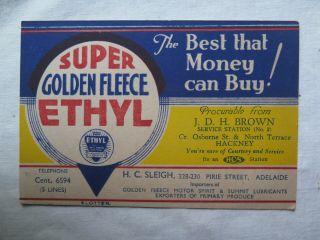Golden Fleece Petrol H C Sleigh Adelaide Blotter In C1940s Sa