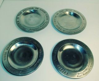 Vtg.  4 - 6 Inch Pewter Plates Quotes Poor Richards Almanac Exclusively Smucker Co