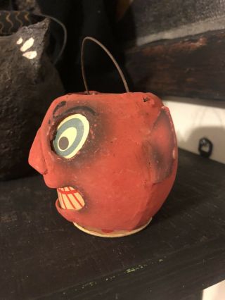 Vintage German Halloween Devil 3” Candy Lantern Candle Paper Container Unmarked 2