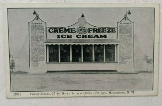 1910 Manchester Nh Creme Freeze Sealtest Ice Cream Stand South Maple St Postcard