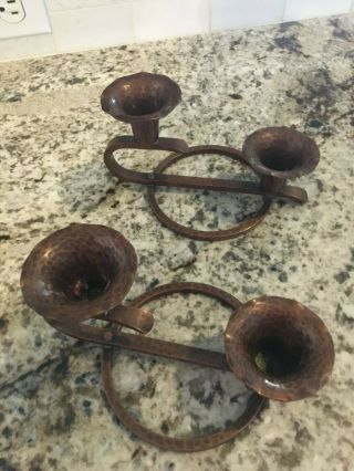 2 Vintage Hand Wrought Solid Copper Candle Holders Avon Copper Smith Arts Crafts