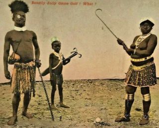 Vintage Funny South African Postcard Golf Zulu Tribal Port Elizabeth