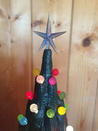 Pretty Vintage Ceramic Christmas Tree 23” Tall Green Round Pastel Bulbs,  Star 2