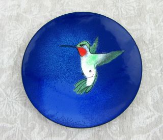 Vintage Norman Brumm Hummingbird Enamel On Copper Plate - 4 - 7/8 "