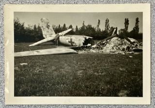 Orig.  Ww2 Gi Photo Snapshot Shot Down Wrecked German Plane