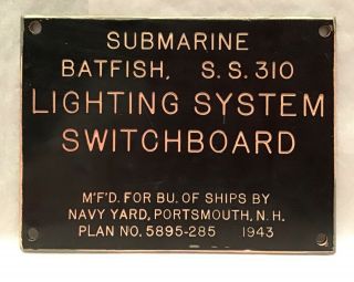 Batfish S.  S.  310 Lighting System Switchboard Plate 1943 Submarine Wwii - 3” X 4”