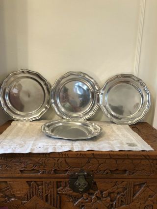 Set Of 4 Vintage Wilton Armetale Pewter Queen Anne 10 " Dinner Plates Usa