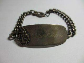 Xfine Heavy Wwii Usn Us Navy Military Id Bracelet Sterling Silver - No Res