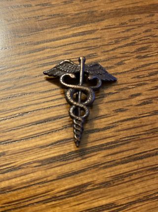 Vintage Caduceus Medical Symbol Nurse Doctor Pin Badge Military Wwii