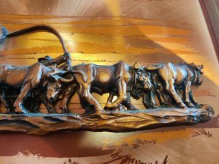 vintage john louw 3D copperama framed wall art covered wagon with a team of oxen 2