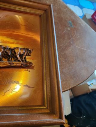 vintage john louw 3D copperama framed wall art covered wagon with a team of oxen 3