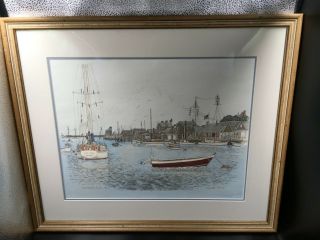 Martin Barry Art Limited Ed Signed Framed Lithograph Of Nantucket Harbor,  Ma