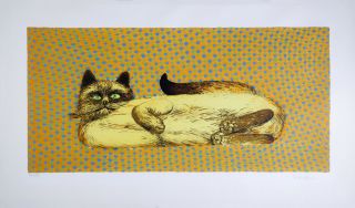 Scarce Philippine Artist Juvenal Sanso Hand Signed Limited Edition " Fat Cat "