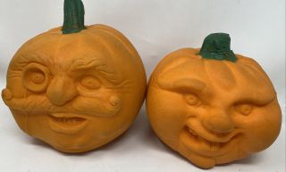 Set Of Two Vtg Scott Port - A - Fold Foam Squishy Monocle Pumpkin Halloween Signed