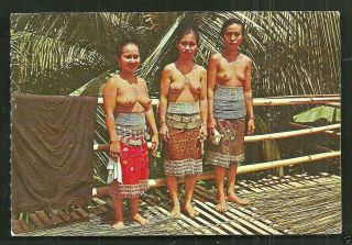3 Sea Dayak Girls Beauties Sarawak Borneo Malaysia Stamp 70s
