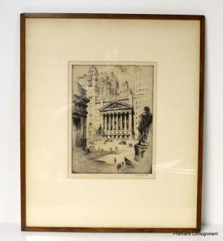 Vintage Signed Nat Lowell Etching Stock Exchange Nyse York Stock Exchange