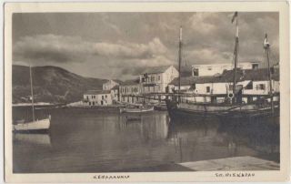 Greece Kephalonia Kefalonia Fiskardo Old Postcard Port & Boats 22 Dec.  1952