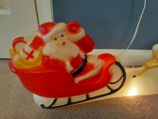 Vtg Union Products Small Santa Sleigh And Reindeer Christmas Blow Mold 32 