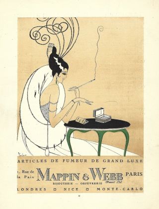 Vintage 1921 French Art Deco Pochoir Gazette Du Bon Ton Flapper Smoking Items