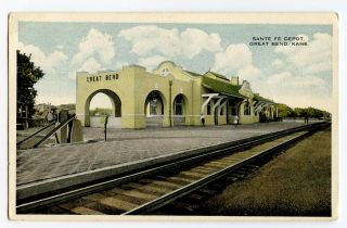 Postcard Santa Fe Depot Railroad Great Bend Kans.  Kansas Standard View Card