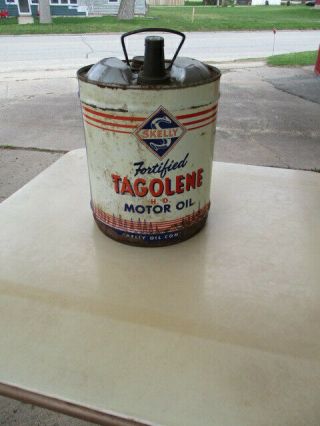 Vintage Skelly Tagolene Oil Five (5) Gallon Tin Pail,  Graphics