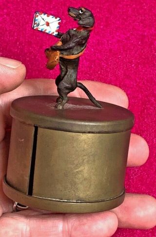 Vienna Bronze Miniature Cold Painted Dachshund Mail Carrier Stamp Box Redl Wien