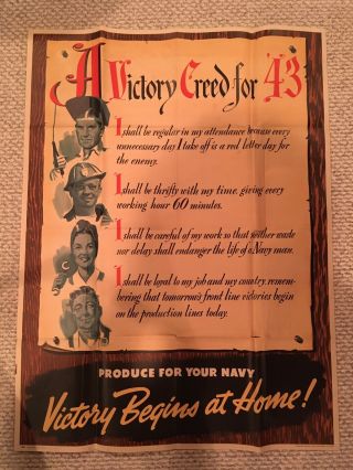 Wwii Navy Poster Victory Creed 30x40”