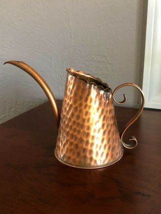 Vintage Vtg Gregorian Solid Copper Small Hammered Watering Can Pitcher Usa Euc