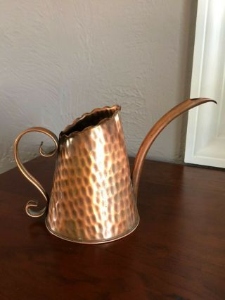 Vintage Vtg Gregorian Solid Copper Small Hammered Watering Can Pitcher USA EUC 2