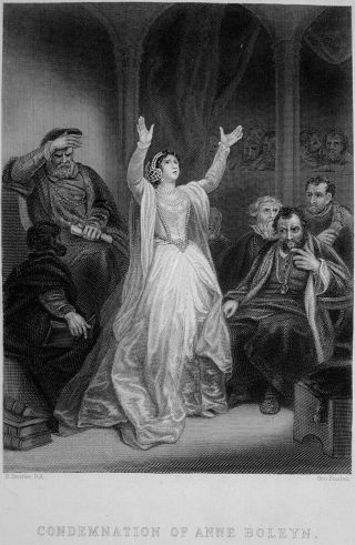 Queen Anne Boleyn Sentenced To Die Execution At Trial 1860 Art Print Engraving