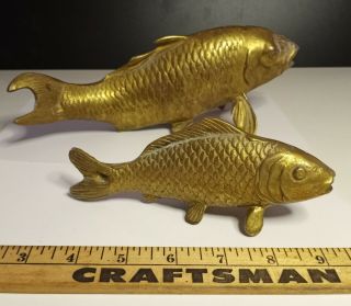 (2) Mcm Vintage Mid Century 9.  5 " & 6 " Inch Solid Brass Koi Fish