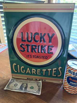 Vintage Lucky Strike Made In Ohio Sign Tobaccos,  Cigarettes,  Gas,  Oil,  Soda