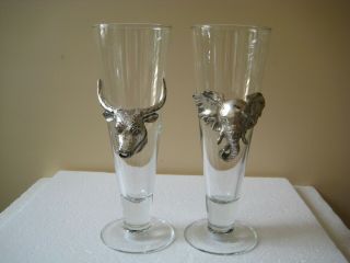 2 Arthur Court Designs Pilsner Beer Glass Elephant & Steer / Bull
