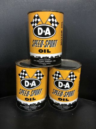Rare 3 Full Cans D - A Speed - Sport Motor Oil 1 Qt.  Can.  Indianapolis,  In.