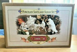 Porcelain Santa Sleigh Reindeer Set Grandeur Noel Collectors 2001 Christmas