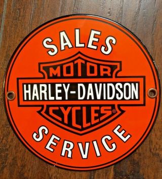Vintage Harley - Davidson Motorcycles Sales Service Porcelain Sign 6 " Metal Round